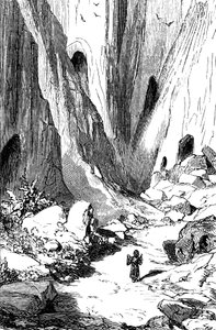 Sindibád námořník (Sindibád) - příběh tisíce a jedné (1001) noci - ilustrace Gustave Dore - vydání Maxwell 1865 - Druhá plavba: Sindibád objeví údolí s diamanty, které je však bohužel obsazeno obrovskými hady. Vezme si refu od Gustave Dore