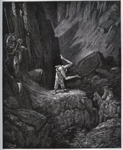 Akrobatické pokání Dona Quijota v Sierra Morena – z „“Dona Quijota de la Mancha”” od Miguela Cervantese (1547-1616) (Don Quijote) – dřevořez podle kresby Gustava Dorea od Gustave Dore