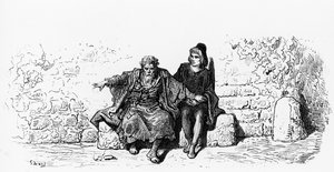 The Ancient Mariner with the Wedding Guest První stránka "The Rime of the Ancient Mariner" od S.T. Coleridge, publikoval Harper und Sons, New York, 1876 (dřevoryt)