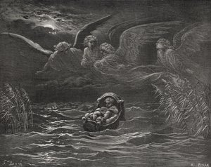 Dítě Mojžíš na Nilu, Exodus 2:1-4, ilustrace z Doreovy 
