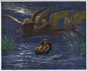 Dítě Mojžíš na Nilu obklopené anděly strážnými - od Gustave Dore