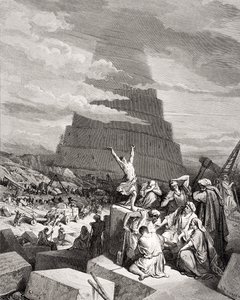 Zmatek jazyků, Genesis 11:7-9, ilustrace z Doreovy „Svaté bible“, vyryl Maurand, 1866 (rytina) od Gustave Dore