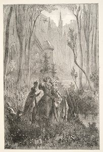 Hraběnka z fontány a její slečny, z Příběhů dnů krále Artuše od Charlese Henryho Hansona, pub.1898 od Gustave Dore