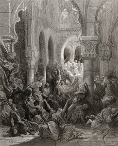 Křižáci masakrují obyvatele Caesareje, ilustrace z 