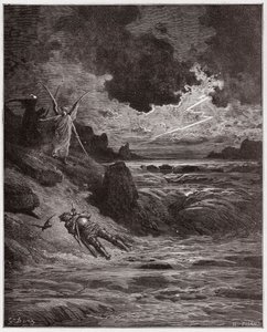 Božská komedie (La Divina Comedia, La Divine Comedie), Purgatorio, Canto 5: Tělo Buonconte da Montefeltro v Arno - od Dante Alighieri (1265-1321) - ilustrace Gustave Dore (1832-1883) od Gustave Dore