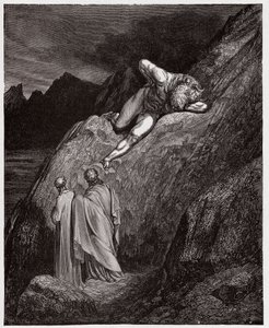 Božská komedie (La Divina Commedia, La Divine Comedie), Inferno, Canto 12: Minotaurus na rozbitém útesu - Dante Alighieri (1265-1321) - Ilustrace Gustave Dore (1832-1883) od Gustave Dore