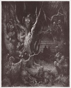 Božská komedie (La Divina Commedia, La Divine Comedie), Inferno, Canto 13: Harpyje v lese sebevrahů - Dante Alighieri (1265-1321) - Ilustrace Gustave Dore (1832-1883) od Gustave Dore