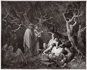 Božská komedie (La Divina Commedia, La Divine Comedie), Inferno, Canto 13: Sebevraždy v lese - Dante Alighieri (1265-1321) - Ilustrace Gustave Dore (1832-1883) od Gustave Dore