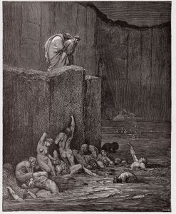 Božská komedie (La Divina Commedia, La Divine Comedie), Inferno, Canto 18: Milenci a lichotníci v osmém kruhu - Dante Alighieri (1265-1321) - Ilustrace Gustave Dore (1832-1883) od Gustave Dore