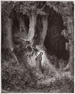 Božská komedie (La Divina Commedia, La Divine Comedie), Inferno, Canto 1: Dante in the wild wood - od Dante Alighieri (1265-1321) - ilustrace Gustave Dore (1832-1883) od Gustave Dore