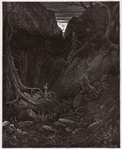 Božská komedie (La Divina Commedia, La Divine Comedie), Inferno, Canto 1: Lev se náhle střetne s Dantem - od Dante Alighieri (1265-1321) - Ilustrace Gustave Dore (1832-1883) od Gustave Dore