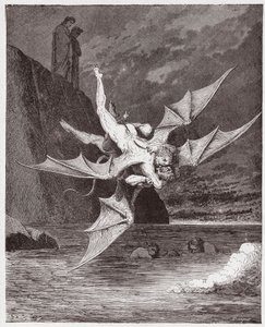 Božská komedie (La Divina Commedia, La Divine Comedie), Inferno, Canto 22: Alichino a Calcabrina zápasí nad hřištěm - Dante Alighieri (1265-1321) - Ilustrace Gustave Dore (1832-1883) od Gustave Dore
