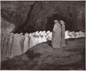 Božská komedie (La Divina Commedia, La Divine Comedie), Inferno, Canto 23: Pokrytci oslovují Danteho - od Dante Alighieri (1265-1321) - Ilustrace Gustave Dore (1832-1883) od Gustave Dore