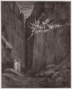 Božská komedie (La Divina Commedia, La Divine Comedie), Inferno, Canto 23: Básníci unikají démonům páté bolgie - Dante Alighieri (1265-1321) - Ilustrace Gustave Dore (1832-1883) od Gustave Dore