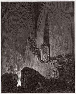 Božská komedie (La Divina Commedia, La Divine Comedie), Inferno, Canto 26: Planoucí duchové Odyssea a Diomeda - Dante Alighieri (1265-1321) - Ilustrace Gustave Dore (1832-1883) od Gustave Dore