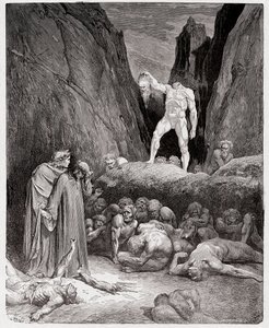 Božská komedie (La Divina Commedia, La Božská komedie), Inferno, Canto 28: Uťatá hlava Bertranda de Borna mluví s Dantem - Dante Alighieri (1265-1321) - Ilustrace Gustave Dore (1832-1883) od Gustave Dore