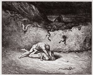 Božská komedie (La Divina Commedia, La Divine Comedie), Inferno, Canto 30: Muka padělatelů v deváté Bolgii (Gianni Schicchi) - Dante Alighieri (1265-1321) - Ilustrace Gustave Dore (1832-1883) od Gustave Dore