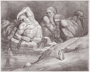 Božská komedie (La Divina Commedia, La Divine Comedie), Inferno, Canto 31: Ephialtes v poutech mezi obry - Dante Alighieri (1265-1321) - Ilustrace Gustave Dore (1832-1883) od Gustave Dore