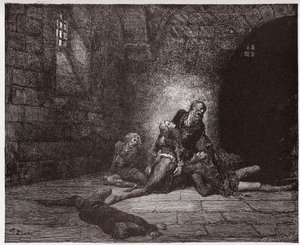 Božská komedie (La Divina Commedia, La Divine Comedie), Inferno, Canto 33: Gaddo umírá před očima svého otce - Dante Alighieri (1265-1321) - Ilustrace Gustave Dore (1832-1883) od Gustave Dore