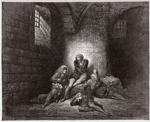 Božská komedie (La Divina Commedia, La Divine Comedie), Inferno, Canto 33: Ugolino a jeho synové uvězněni a hladovějící - Dante Alighieri (1265-1321) - Ilustrace Gustave Dore (1832-1883) od Gustave Dore