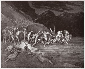 Božská komedie (La Divina Commedia, La Božská komedie), Inferno, Canto 3: Odsouzené duše, které se vydaly překročit Acheron - Dante Alighieri (1265-1321) - Ilustrace Gustave Dore (1832-1883) od Gustave Dore