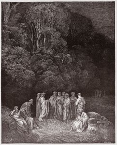 Božská komedie (La Divina Commedia, La Divine Comedie), Inferno, Canto 4: Homer, básníci a hrdinové v limbu - od Dante Alighieri (1265-1321) - ilustrace Gustave Dore (1832-1883) od Gustave Dore