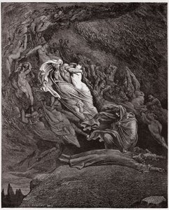 Božská komedie (La Divina Commedia, La Divine Comedie), Inferno, Canto 5: Francesca popisuje svou smrt - Dante Alighieri (1265-1321) - Ilustrace Gustave Dore (1832-1883) od Gustave Dore