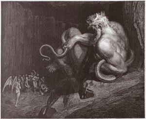 Božská komedie (La Divina Commedia, La Divine Comedie), Inferno, Canto 5: Minos soudí provinění a posílá duše - Dante Alighieri (1265-1321) - Ilustrace Gustave Dore (1832-1883) od Gustave Dore