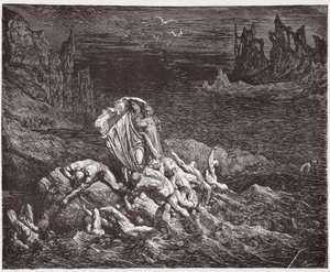 Božská komedie (La Divina Commedia, La Divine Comedie), Inferno, Canto 7: Virgil ukazuje Dantemu duše hněvivých v Styx - od Dante Alighieri (1265-1321) - ilustrace Gustave Dore (1832-1883) od Gustave Dore