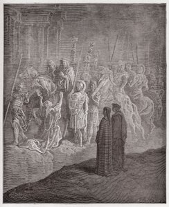 Božská komedie (La Divina Commedia, La Divine Comedie), Purgatorio, Canto 10: Mramorové sochy zobrazující hrdost - od Dante Alighieriho (1265-1321) - Ilustrace Gustave Dore (1832-1883) od Gustave Dore