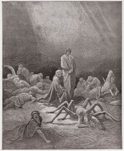 Božská komedie (La Divina Commedia, La Divine Comedie), Purgatorio, Canto 12: Dante nahlíží do duše Arachne - od Dante Alighieri (1265-1321) - Ilustrace Gustave Dore (1832-1883) od Gustave Dore
