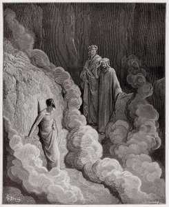 Božská komedie (La Divina Commedia, La Divine Comedie), Purgatorio, Canto 16: Dante promlouvá k duši Marca Lombarda - od Dante Alighieri (1265-1321) - ilustrace Gustave Dore (1832-1883) od Gustave Dore