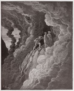 Božská komedie (La Divina Commedia, La Divine Comedie), Purgatorio, Canto 16: Marco Lombardo následuje básníky kouřem - Dante Alighieri (1265-1321) - Ilustrace Gustave Dore (1832-1883) od Gustave Dore