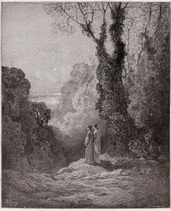 Božská komedie (La Divina Commedia, La Divine Comedie), Purgatorio, Canto 1: Básníci spatřují krásu Venuše na ranní obloze - Dante Alighieri (1265-1321) - Ilustrace Gustave Dore (1832-1883) od Gustave Dore
