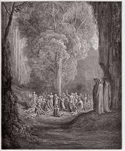 Božská komedie (La Divina Commedia, La Divine Comedie), Purgatorio, Canto 24: Obžerské duše křičící pod stromem - Dante Alighieri (1265-1321) - Ilustrace Gustave Dore (1832-1883) od Gustave Dore