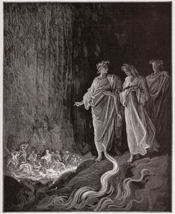 Božská komedie (La Divina Commedia, La Divine Comedie), Purgatorio, Canto 25: Básníci v sedmém kruhu - Dante Alighieri (1265-1321) - Ilustrace Gustave Dore (1832-1883) od Gustave Dore
