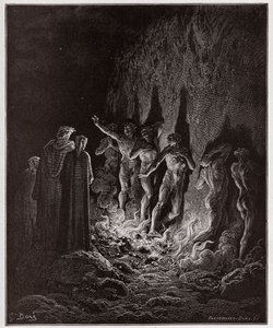 Božská komedie (La Divina Commedia, La Divine Comedie), Purgatorio, Canto 25: Chtivý průchod ohněm v sedmém kruhu - Dante Alighieri (1265-1321) - Ilustrace Gustave Dore (1832-1883) od Gustave Dore