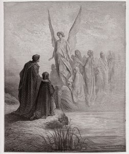 Božská komedie (La Divina Commedia, La Divine Comedie), Purgatorio, Canto 2: Nebeský pilot přistává na člunu - od Dante Alighieri (1265-1321) - ilustrace Gustave Dore (1832-1883) od Gustave Dore