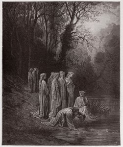 Božská komedie (La Divina Commedia, La Divine Comedie), Purgatorio, Canto 33: Dante nápoje z řeky Eunoe - od Dante Alighieri (1265-1321) - ilustrace Gustave Dore (1832-1883) od Gustave Dore