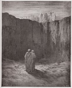 Božská komedie (La Divina Commedia, La Divine Comedie), Purgatorio, Canto 3: Společnost duší na útesu - Dante Alighieri (1265-1321) - Ilustrace Gustave Dore (1832-1883) od Gustave Dore