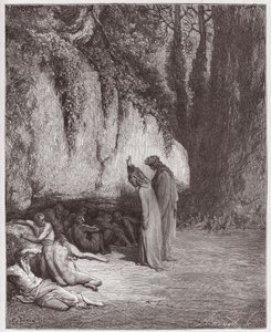 Božská komedie (La Divina Commedia, La Divine Comedie), Purgatorio, Canto 4: Indolent souls around the rock - Dante Alighieri (1265-1321) - Ilustrace Gustave Dore (1832-1883) od Gustave Dore