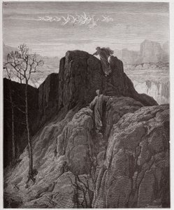 Božská komedie (La Divina Commedia, La Božská komedie), Purgatorio, Canto 4: Virgil vede Danteho po drsném úbočí hory - Dante Alighieri (1265-1321) - Ilustrace Gustave Dore (1832-1883) od Gustave Dore