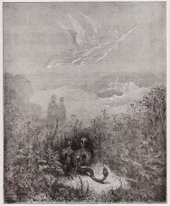 Božská komedie (La Divina Commedia, La Divine Comedie), Purgatorio, Canto 8: Andělé odhánějí hada - Dante Alighieri (1265-1321) - Ilustrace Gustave Dore (1832-1883) od Gustave Dore