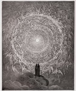 Božská komedie, Paradiso, Canto 31: Svatý zástup tvoří růži v říši (růžová celeste) - Dante Alighieri (1265-1321) od Gustave Dore