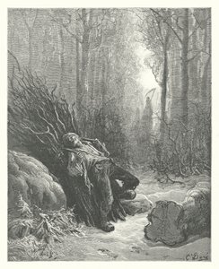 La Fontainovy bajky: Smrt a dřevorubec (rytina) od Gustave Dore