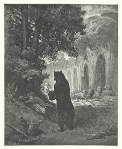 La Fontainovy bajky: (rytina): Medvěd a zahradnický amatér od Gustave Dore