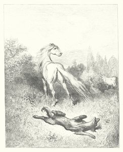 La Fontainovy bajky: Kůň a vlk (rytina) od Gustave Dore