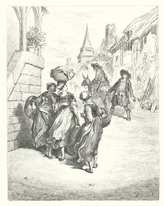 La Fontainovy bajky: (rytina): Mlynář, jeho syn a osel. od Gustave Dore