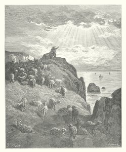 La Fontainovy bajky: (rytina): Pastýř a moře od Gustave Dore
