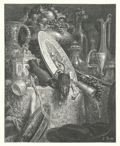 La Fontainovy bajky: (rytina): Městská krysa a venkovská krysa od Gustave Dore